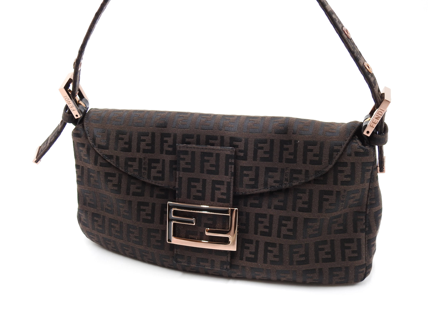 FENDI Zucca Mamma Baguette Hand Bag Canvas Leather Brown 8BR003