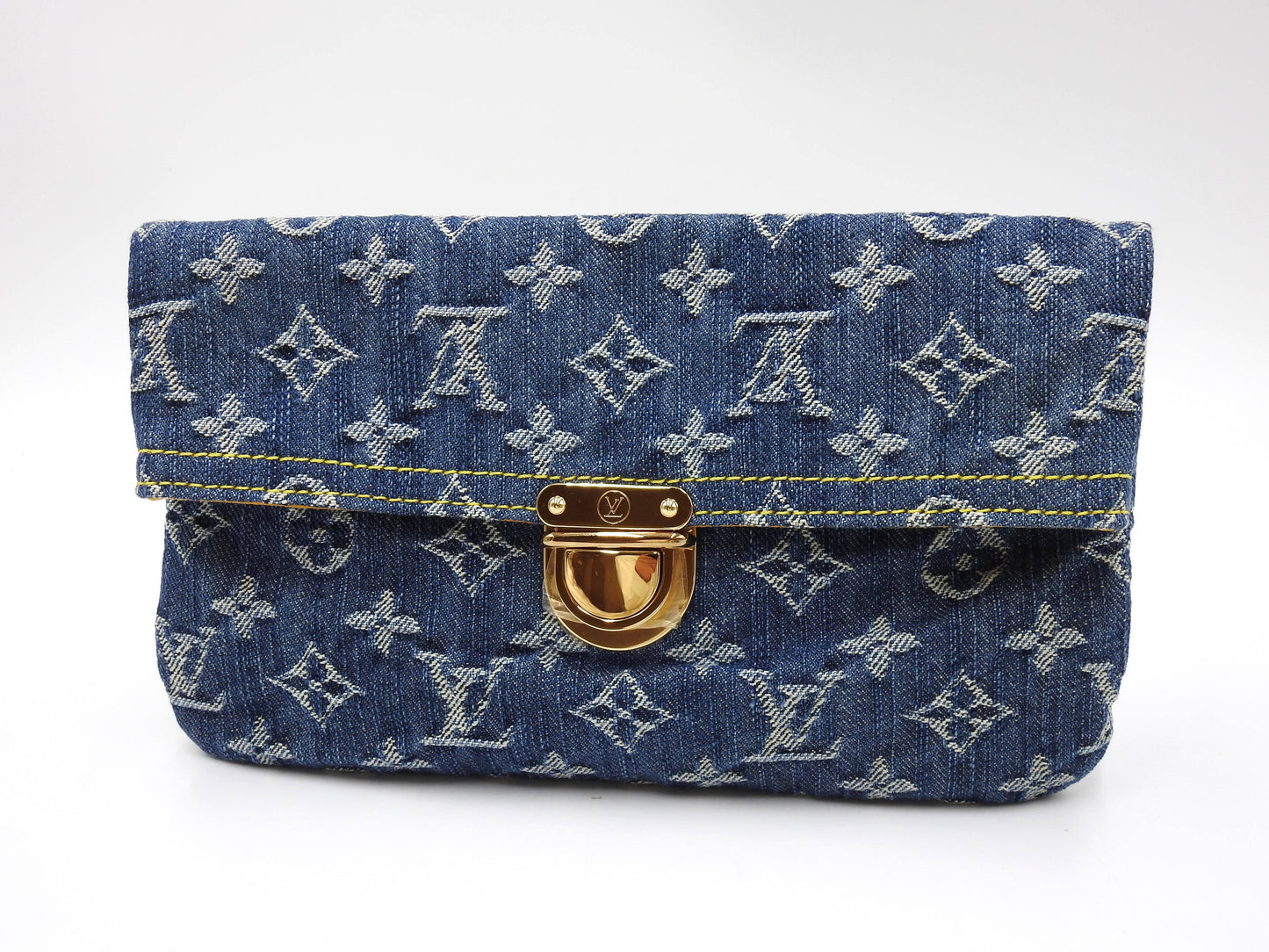 LOUIS VUITTON Monogram Denim Pochette Pratt Clutch Second Bag M95007