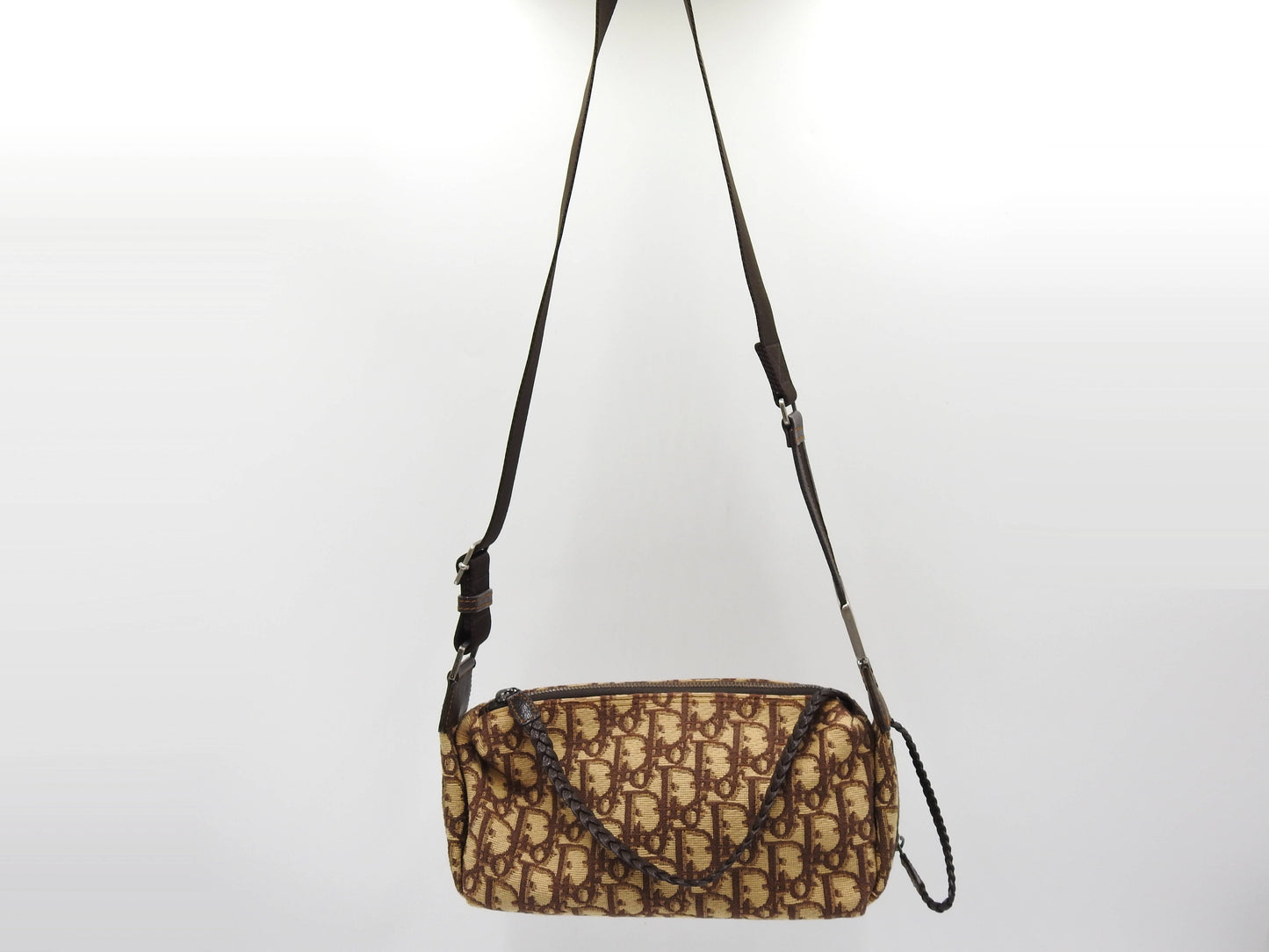 Christian Dior Trotter Flight Crossbody Shoulder Bag Canvas Leather Brown