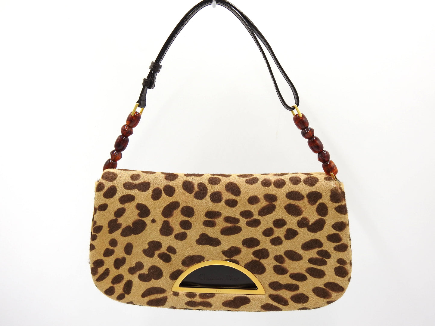 Christian Dior Malice Pearl Shoulder Bag Leather Leopard Brown Gold