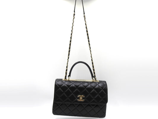 CHANEL Medium Trendy CC Top Handle Flap Shoulder Bag Lambskin Black A92237