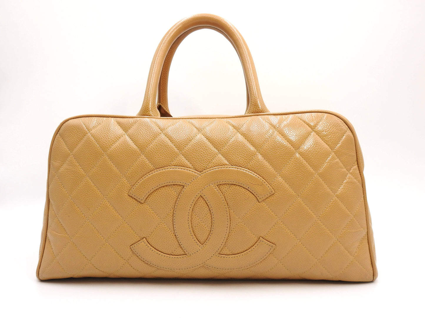 CHANEL Timeless CC Matelasse Boston Hand Bag Caviarskin Beige A20997