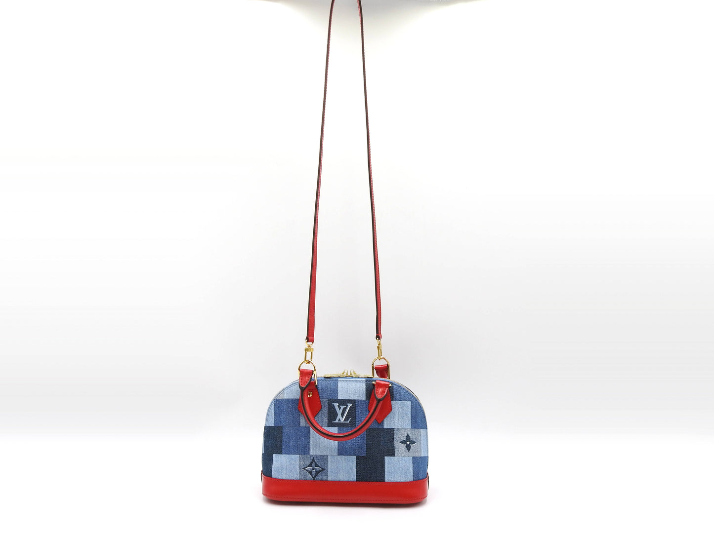 LOUIS VUITTON Monogram Denim Alma BB Shoulder Hand Bag Blue Red M45042