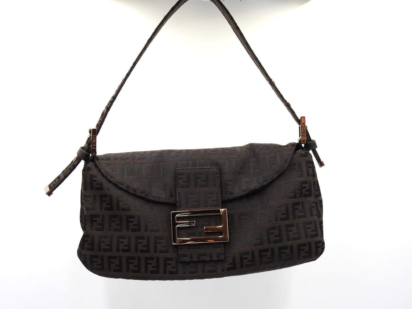 FENDI Zucca Mamma Baguette Hand Bag Canvas Leather Brown 8BR003