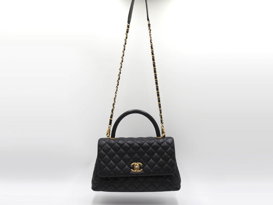 CHANEL CC Matelasse Coco Handle Hand Shoulder Bag Caviarskin Black A92991