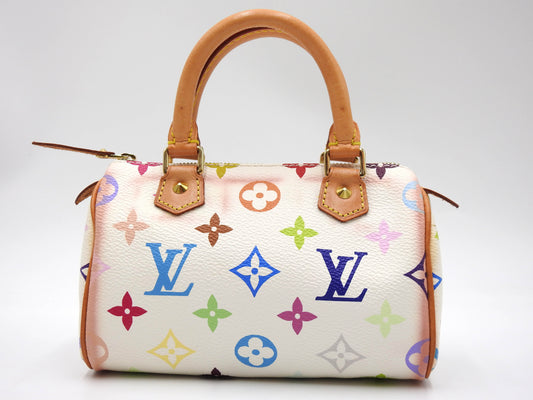 LOUIS VUITTON Monogram Mini Speedy Hand Bag Multicolor Bron White M92645