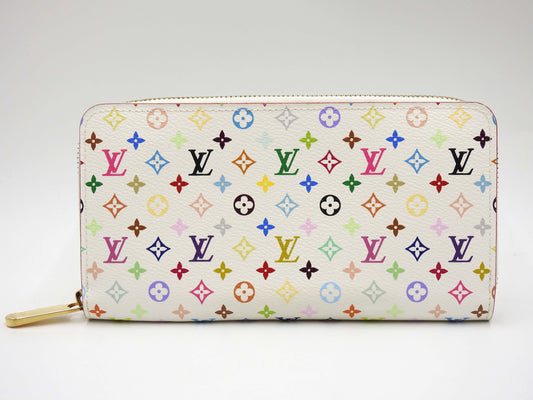 LOUIS VUITTON Monogram Multicolor Zip Around Long Wallet White M60241
