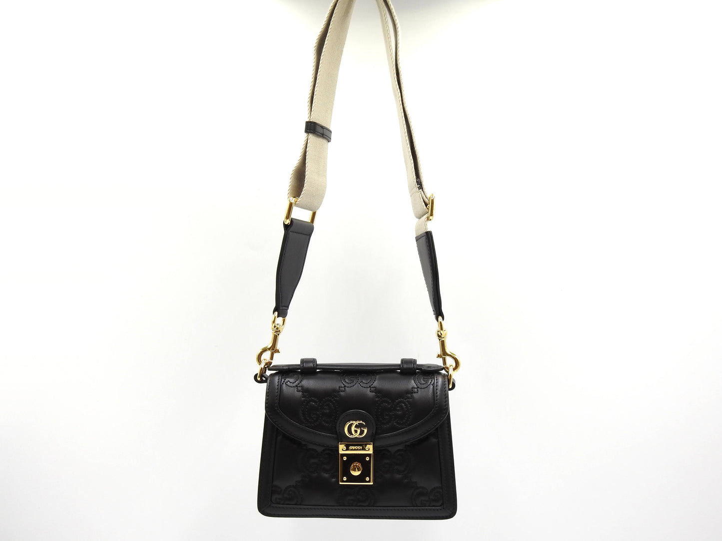 GUCCI GG Matelasse Top Handle 2way Shoulder Bag Leather Black 724499