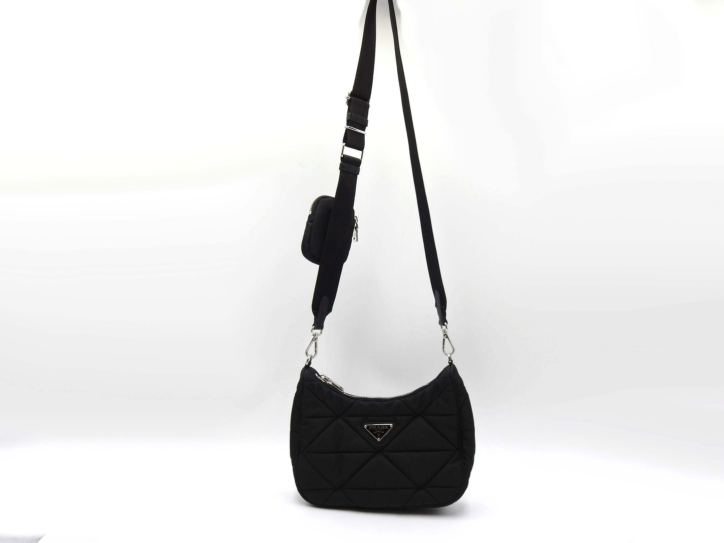 PRADA Padded Quilting Re-Nylon Crossbody Shoulder Bag Black 1BC151