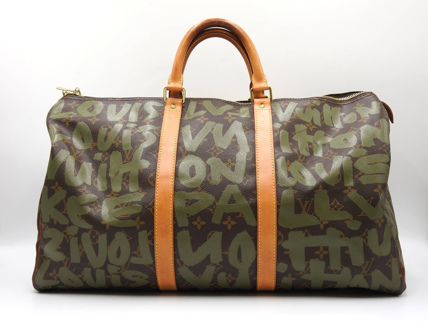 LOUIS VUITTON Monogram Graffiti Keepall 50 Boston Travel Bag Khaki M92196