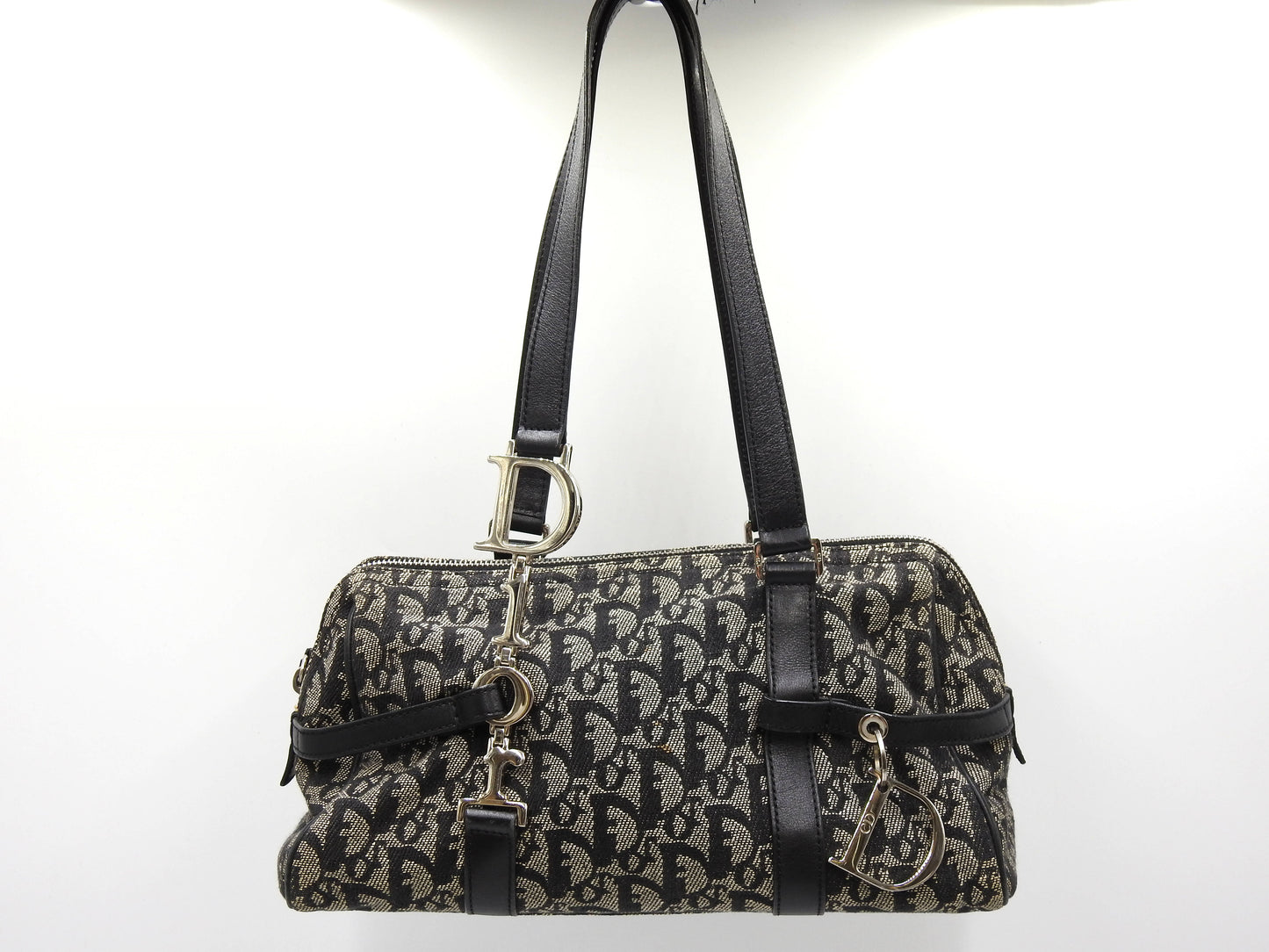 Christian Dior Trotter Oblique Boston Hand Bag Canvas Leather Black