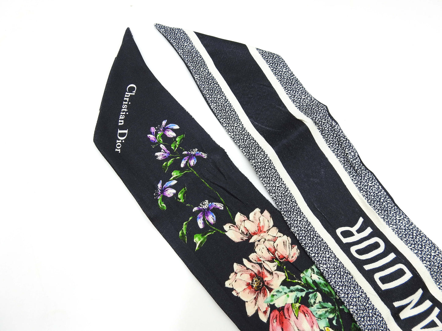 CHRISTIAN DIOR Mitzah Bandeau Scarf 100% Silk Black White 24FCO106I606