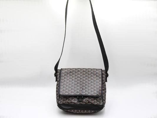 GOYARD Goyardine Grand Bleu MM Shoulder Bag PVC Canvas Leather Black