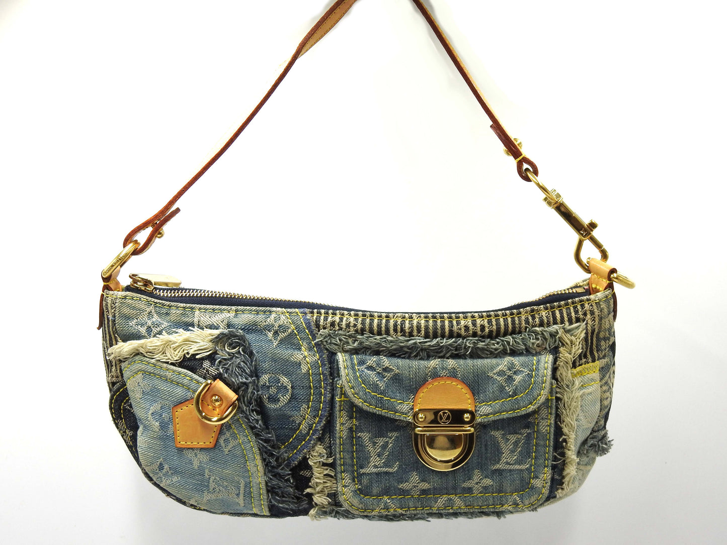 LOUIS VUITTON Pouchy Monogram Denim Patchwork Shoulder Bag M95382