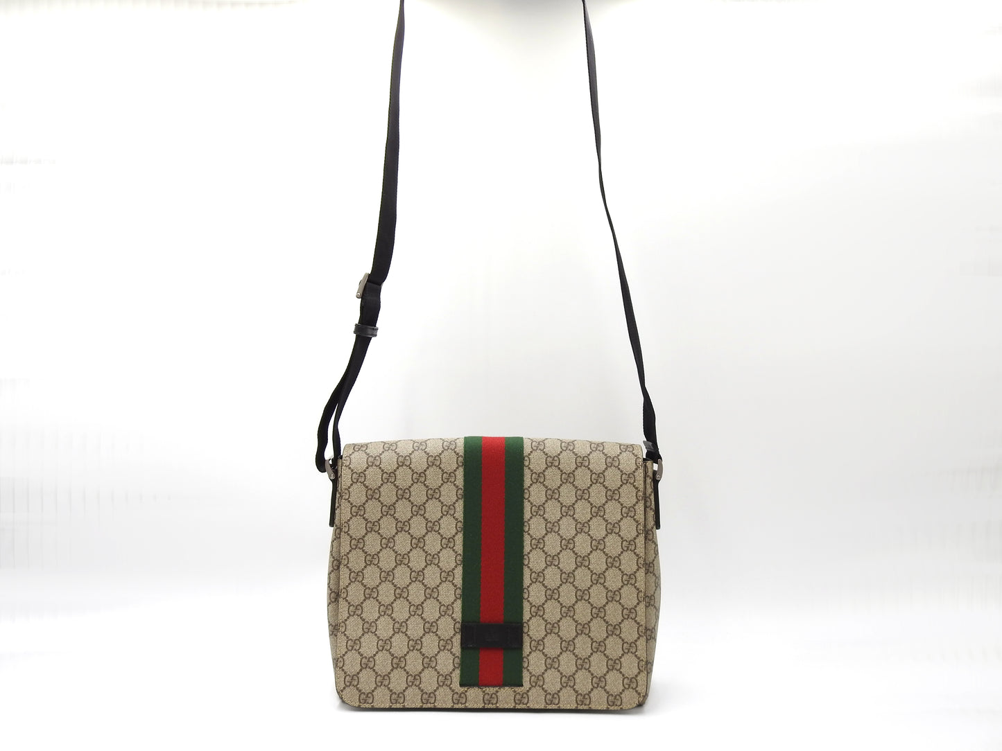 GUCCI GG Supreme Sherry Web Messenger Shoulder Bag Monogram Beige 475432
