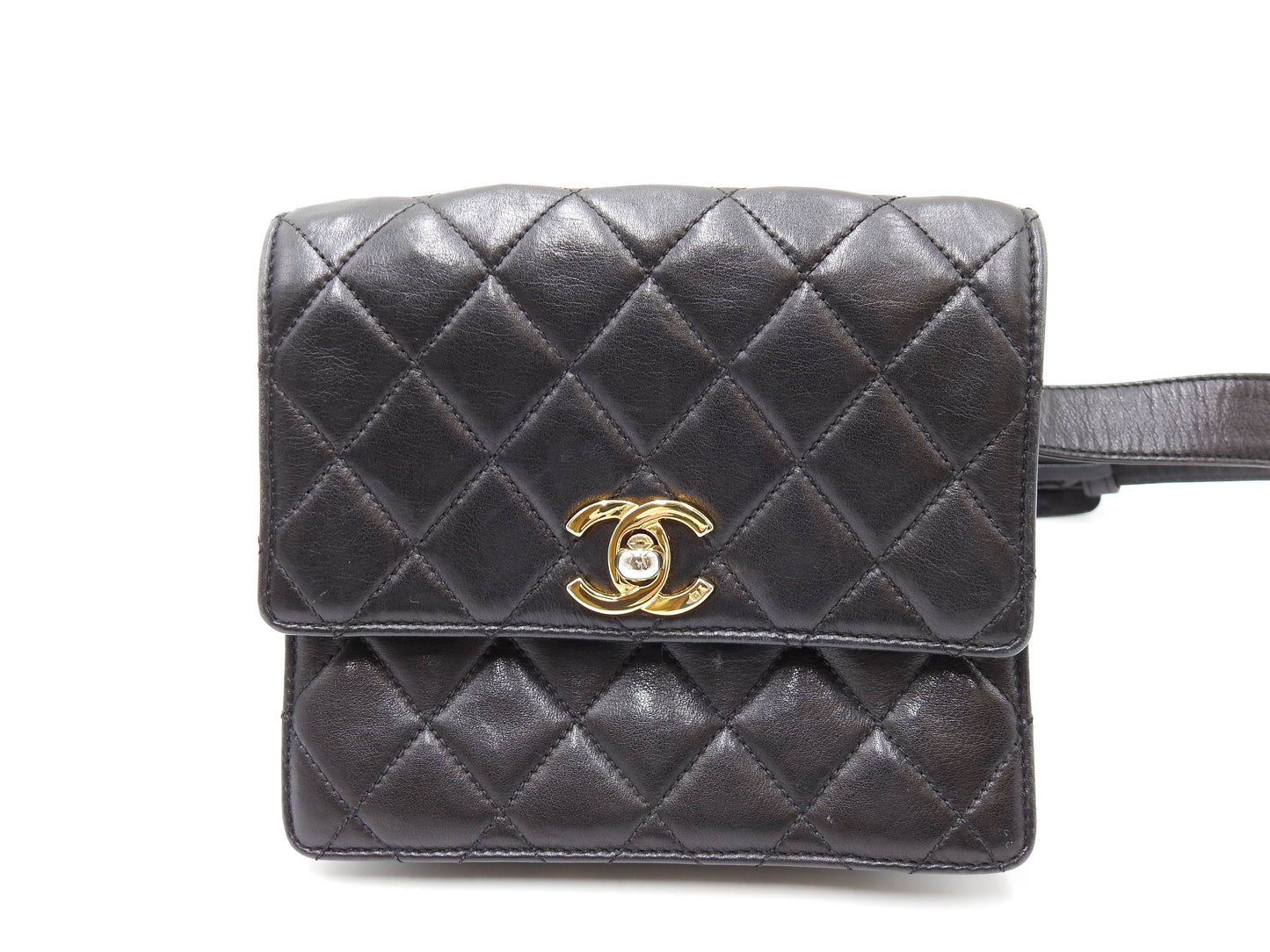 CHANEL CC Matelasse Waist Belt Bag Lambskin Black Gold Hardware