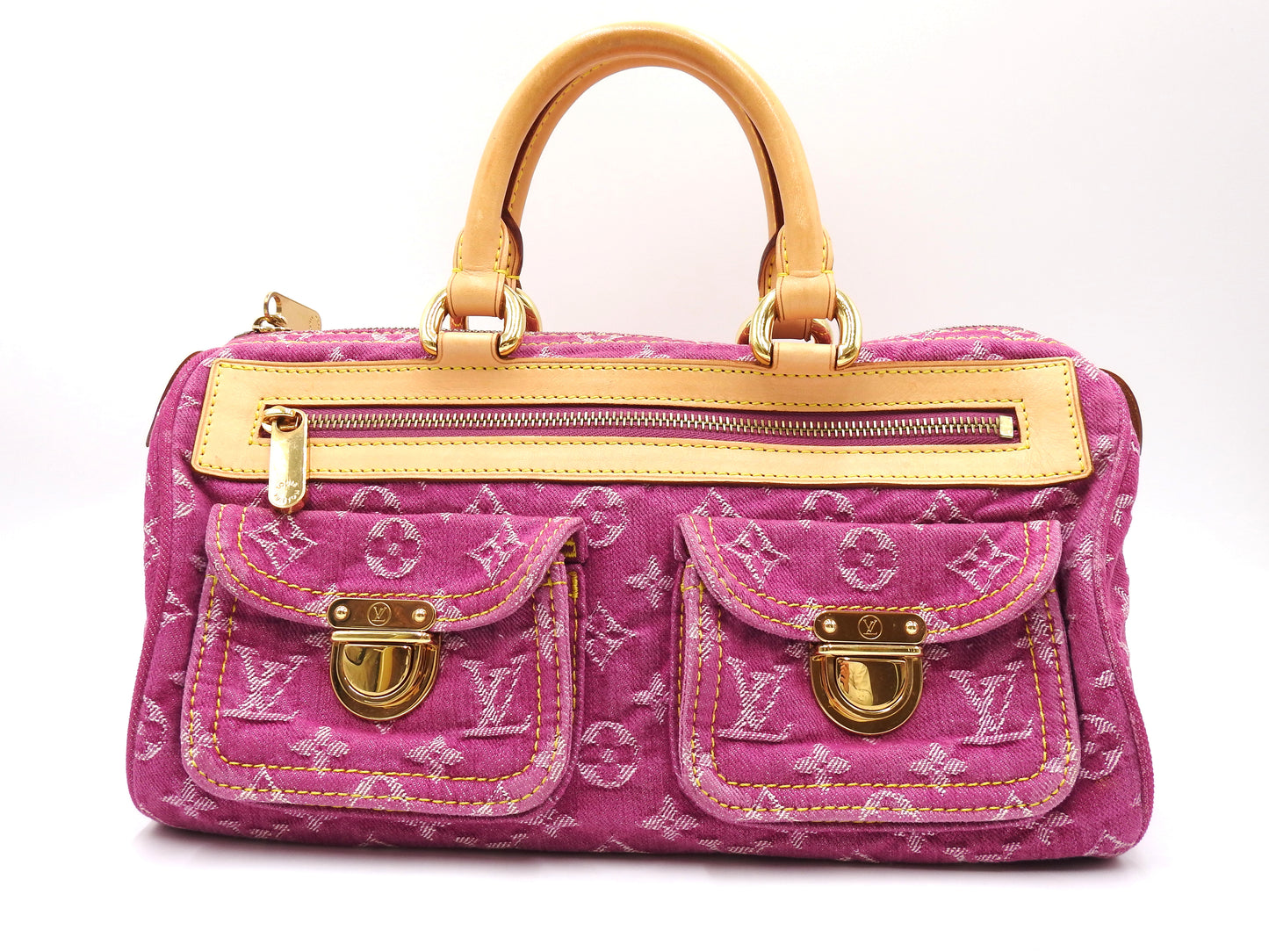 LOUIS VUITTON Monogram Denim Neo Speedy Boston Hand Bag Pink M95214