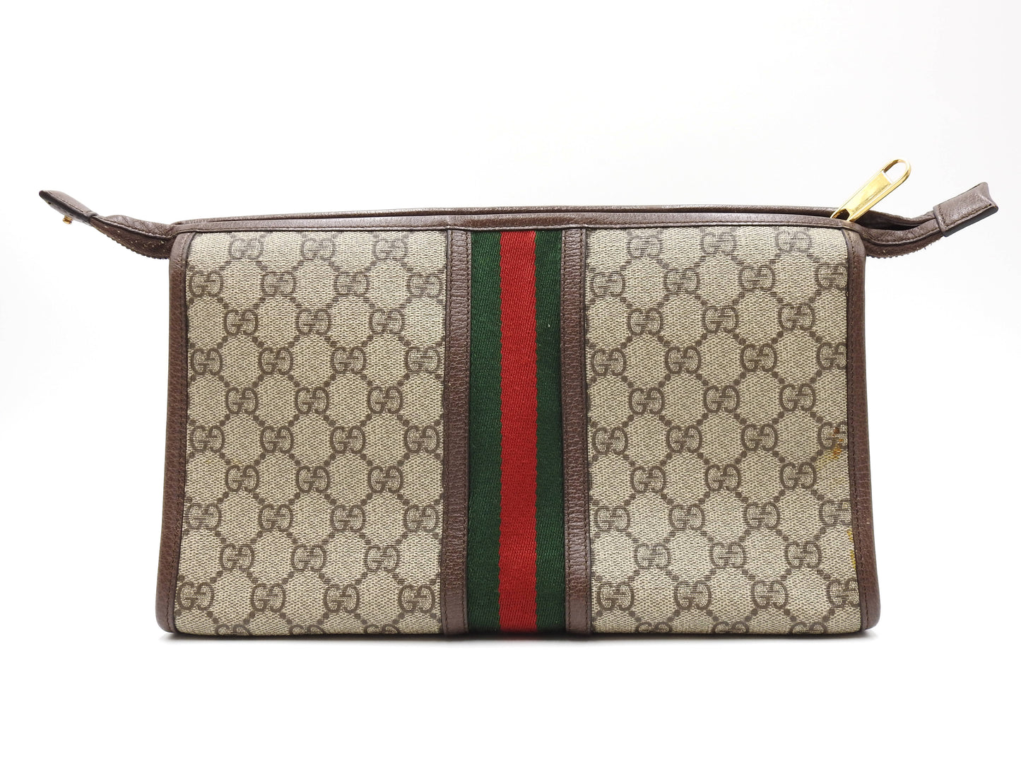 GUCCI Ophidia Web GG Supreme Toiletry Pouch Clutch Bag Beige Brown 598234