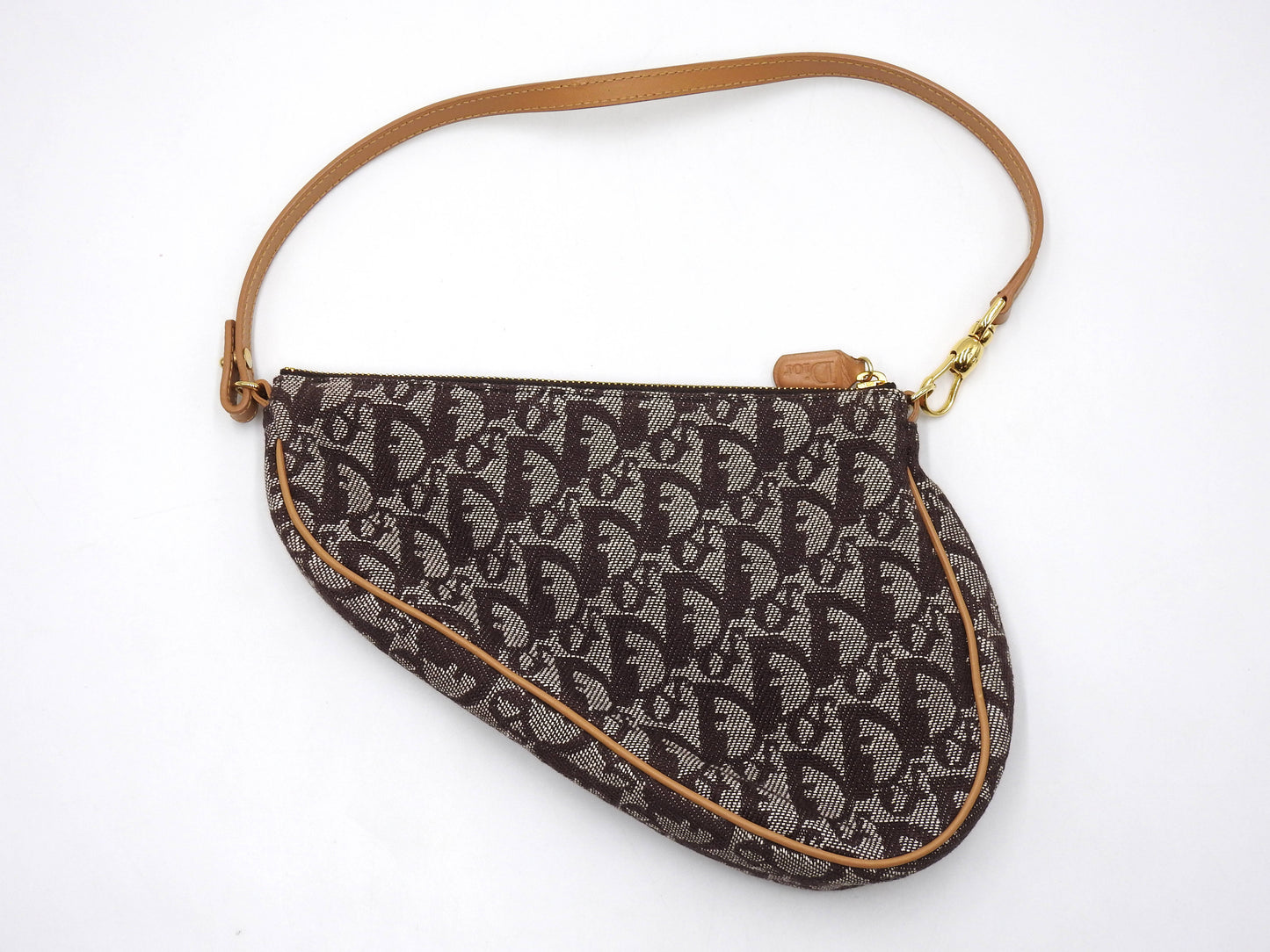 Christian Dior Trotter Saddle Pouch Shoulder Hand Bag Canvas Leather Brown