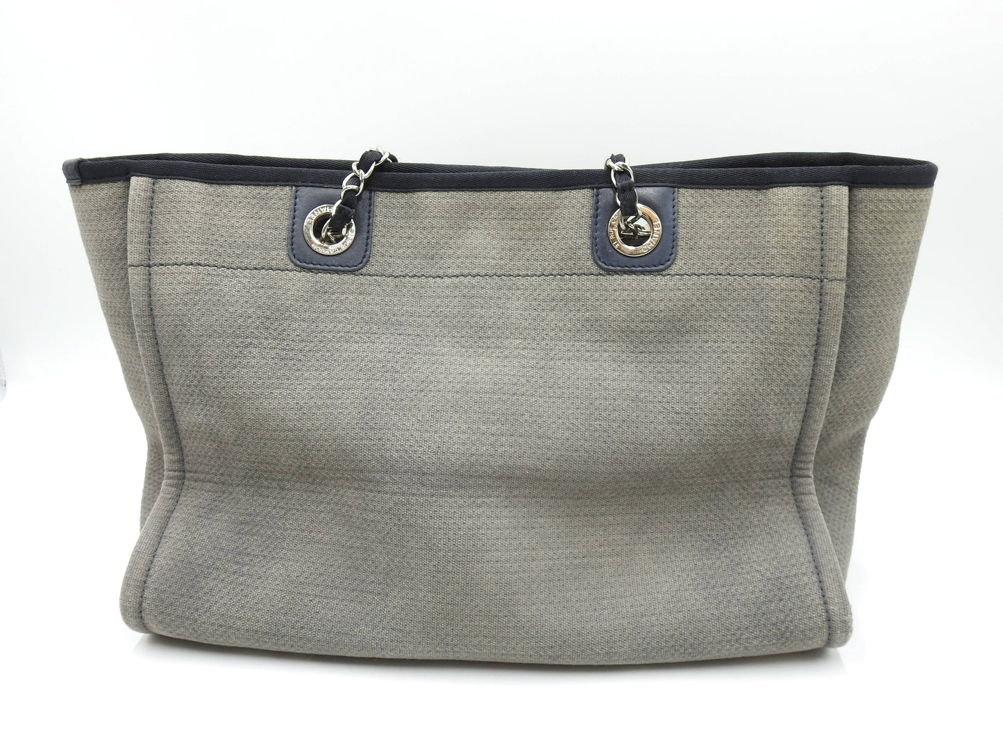 Chanel Deauville MM Tote Bag Shoulder Bag Canvas Gray Silver A67001