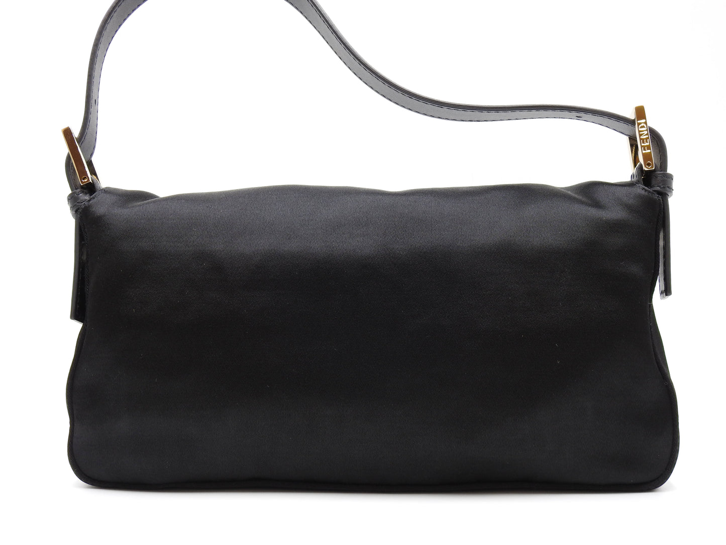 FENDI Mamma Baguette Shoulder Hand Bag Satin Leather Crystal Black 8BR600