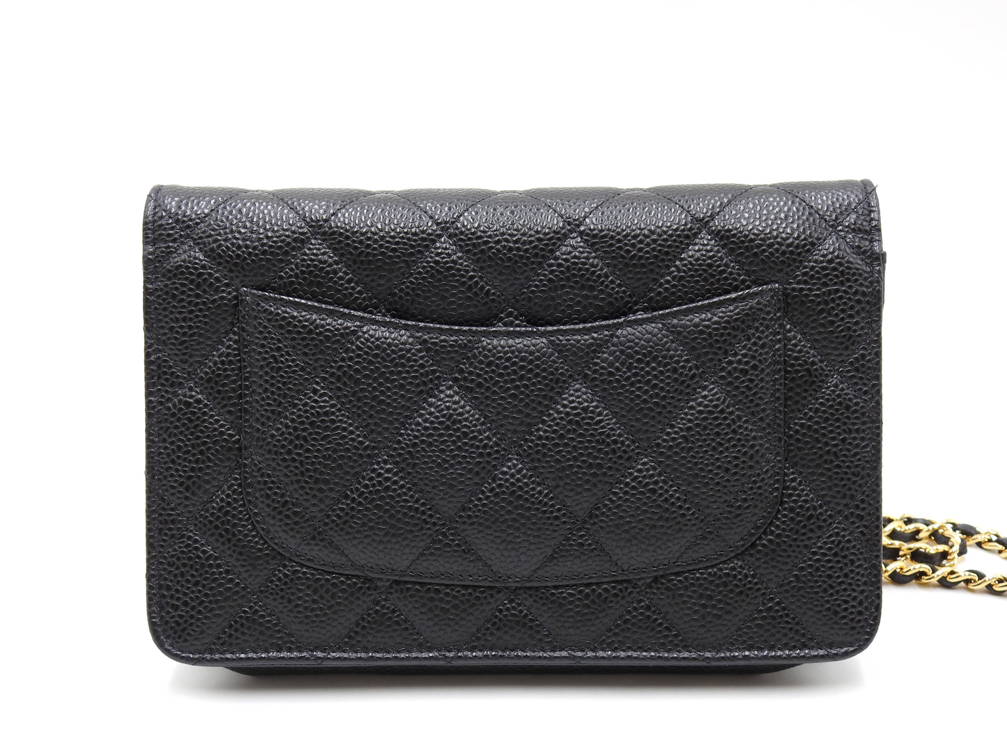 CHANEL CC Matelasse Wallet On Chain Shoulder Bag Caviarskin Black AP0250