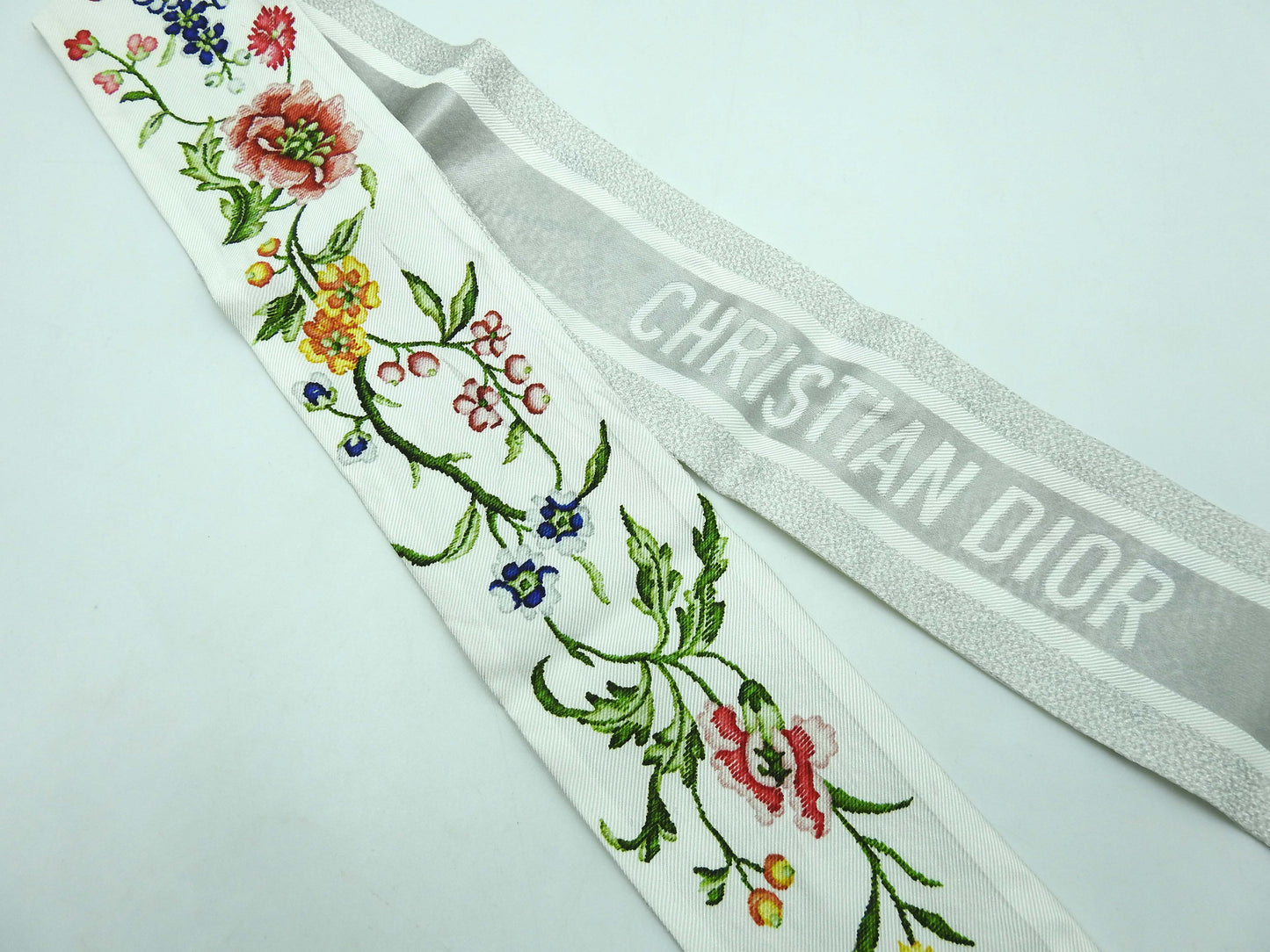 CHRISTIAN DIOR Mitzah Bandeau Scarf 100% Silk Gray White 32FLE106I602