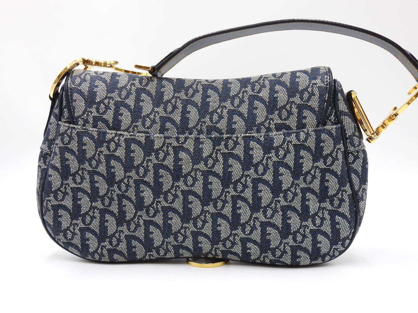 Christian Dior Trotter Oblique W Saddle Bag Shoulder Hand Bag Canvas Navy