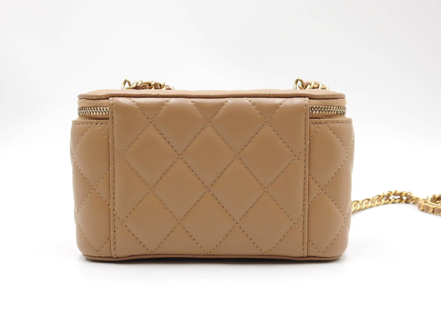 CHANEL Pearl Crush Vanity Case Chain Shoulder Bag Lambskin Beige Gold