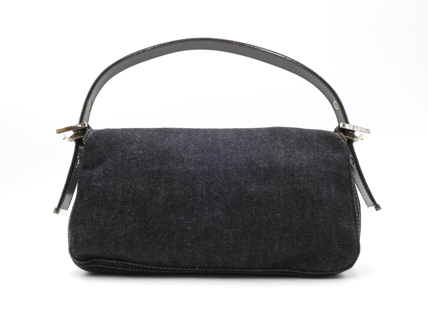 Auth FENDI Mamma Baguette Shoulder Hand Bag Denim Navy Silver Hardware