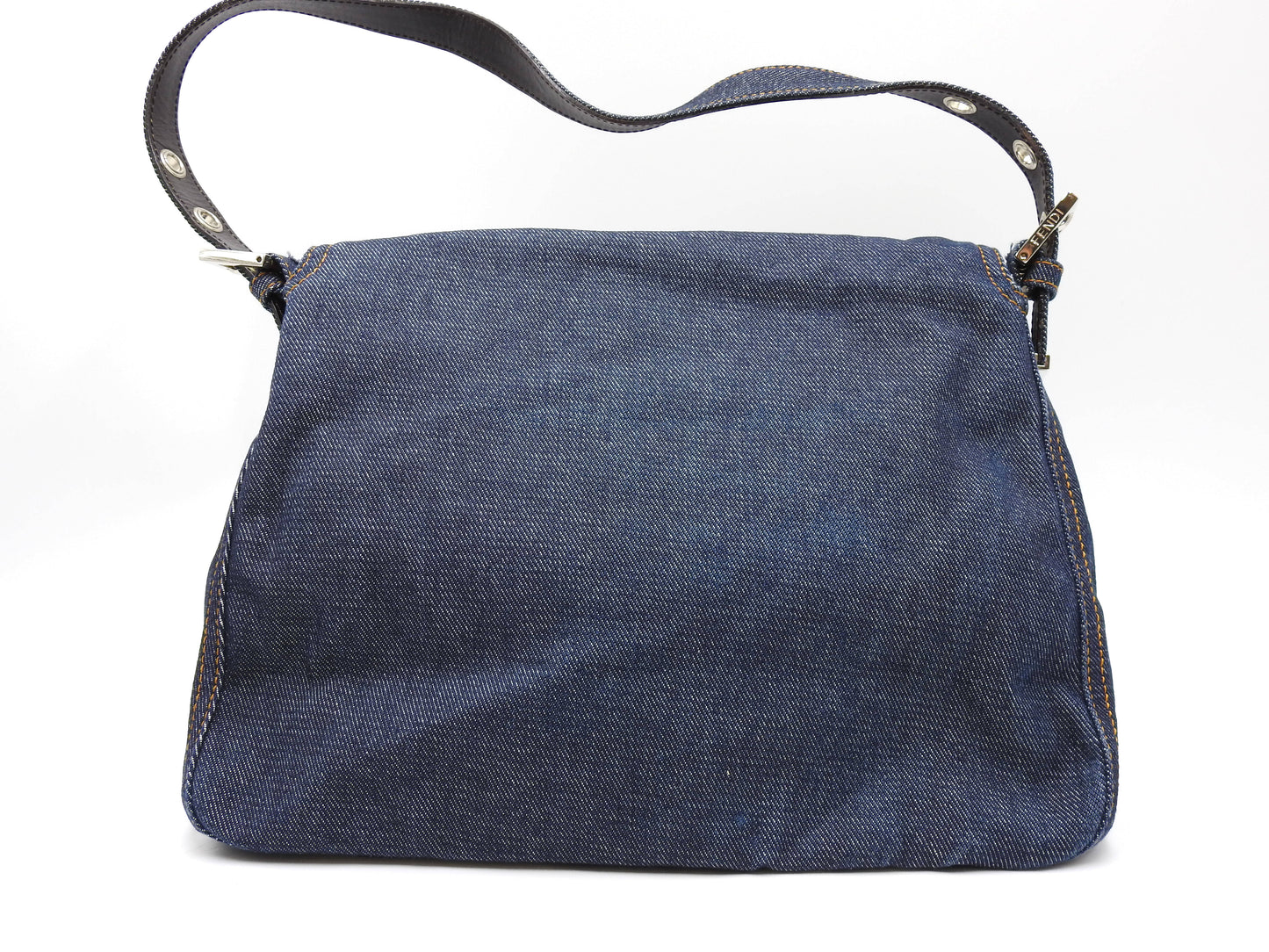 FENDI Mamma Baguette Shoulder Hand Bag Denim Navy Silver Hardware