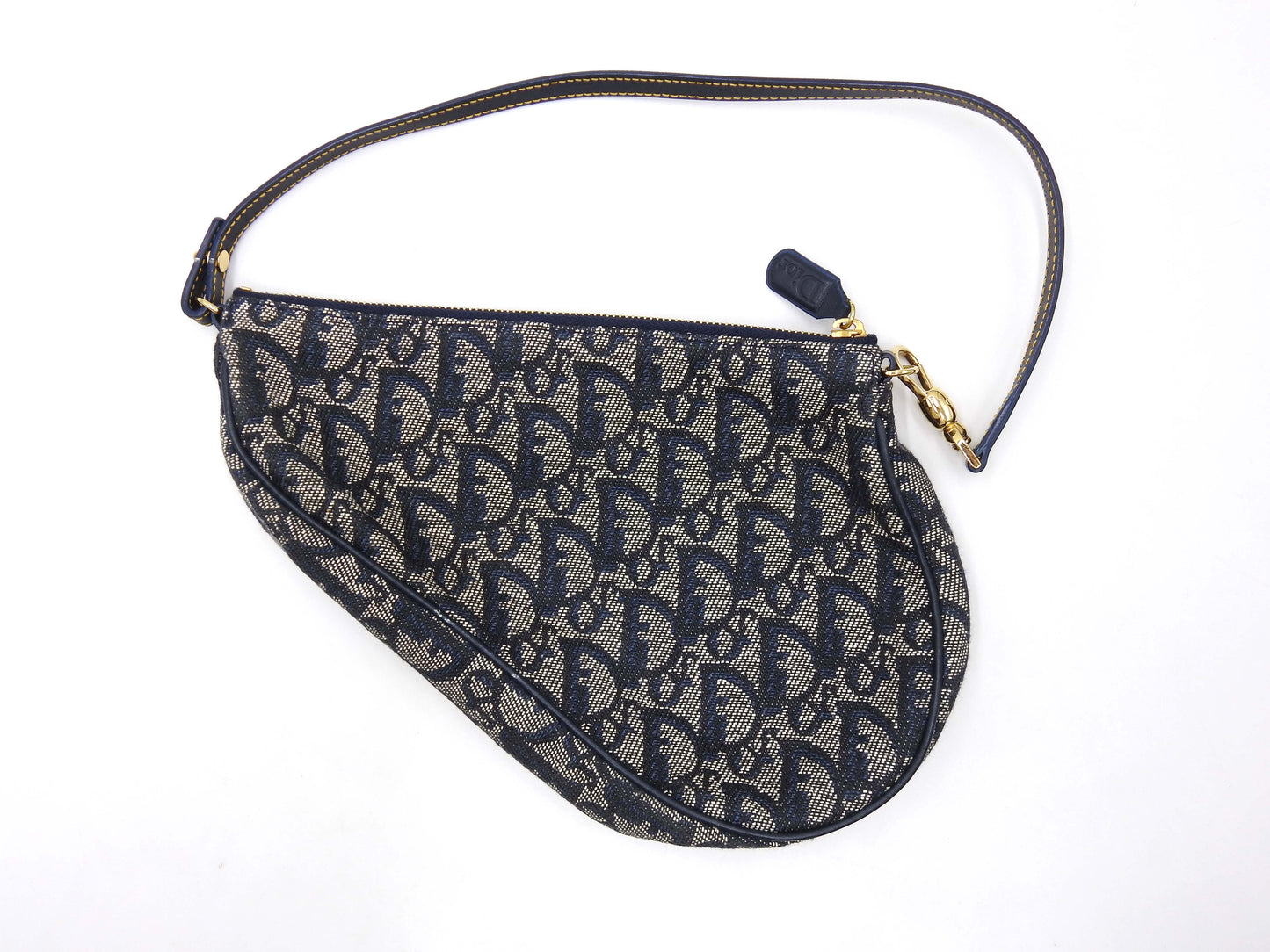 Christian Dior Trotter Saddle Pouch Shoulder Hand Bag Canvas Leather Navy