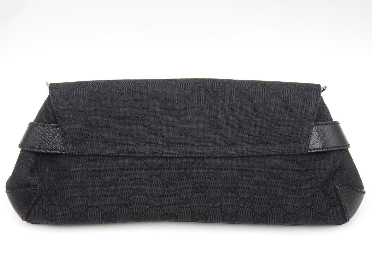 GUCCI GG Canvas Horsebit 2way Chain Clutch Hand Bag Leather Black 120134