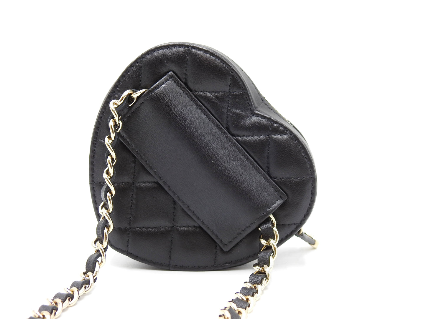 CHANEL CC in Love Heart Chain Waist Belt Bag Lambskin Black AP2787