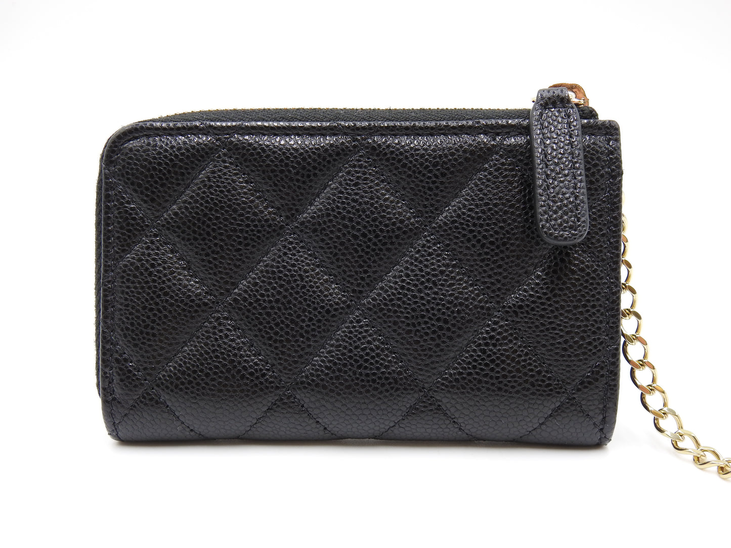 Chanel CC Matelasse Zipped Coin Purse Key Holder Caviarskin Black AP0221