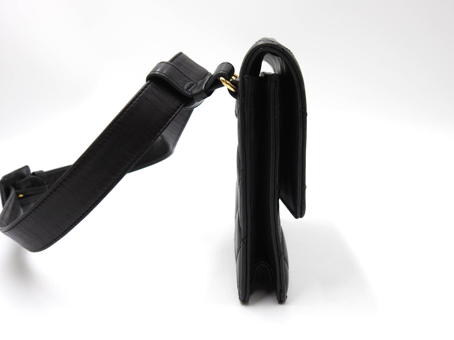 CHANEL CC Matelasse Waist Belt Bag Lambskin Black Gold Hardware