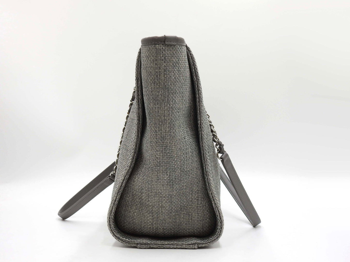 CHANEL Deauville MM Tote Bag Shoulder Bag Straw Canvas Gray Silver A67001
