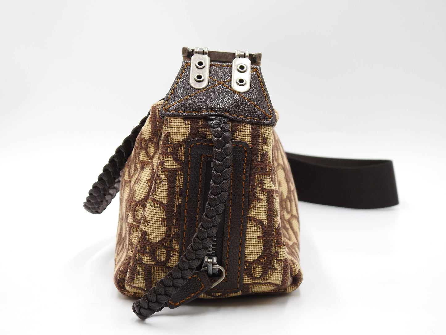 Christian Dior Trotter Flight Crossbody Shoulder Bag Canvas Leather Brown