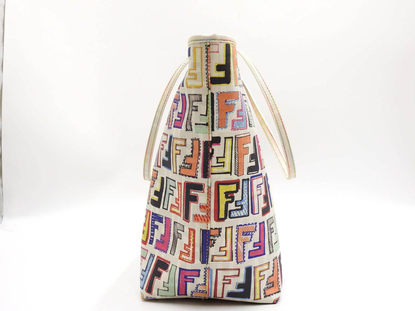 FENDI Zucca Toe Roll Bag Shoulder Bag PVC Canvas White Multicolor 8BH185