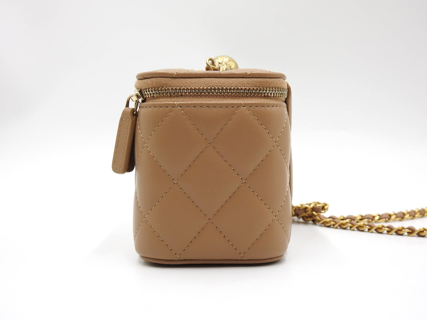 CHANEL Pearl Crush Vanity Case Chain Shoulder Bag Lambskin Beige Gold