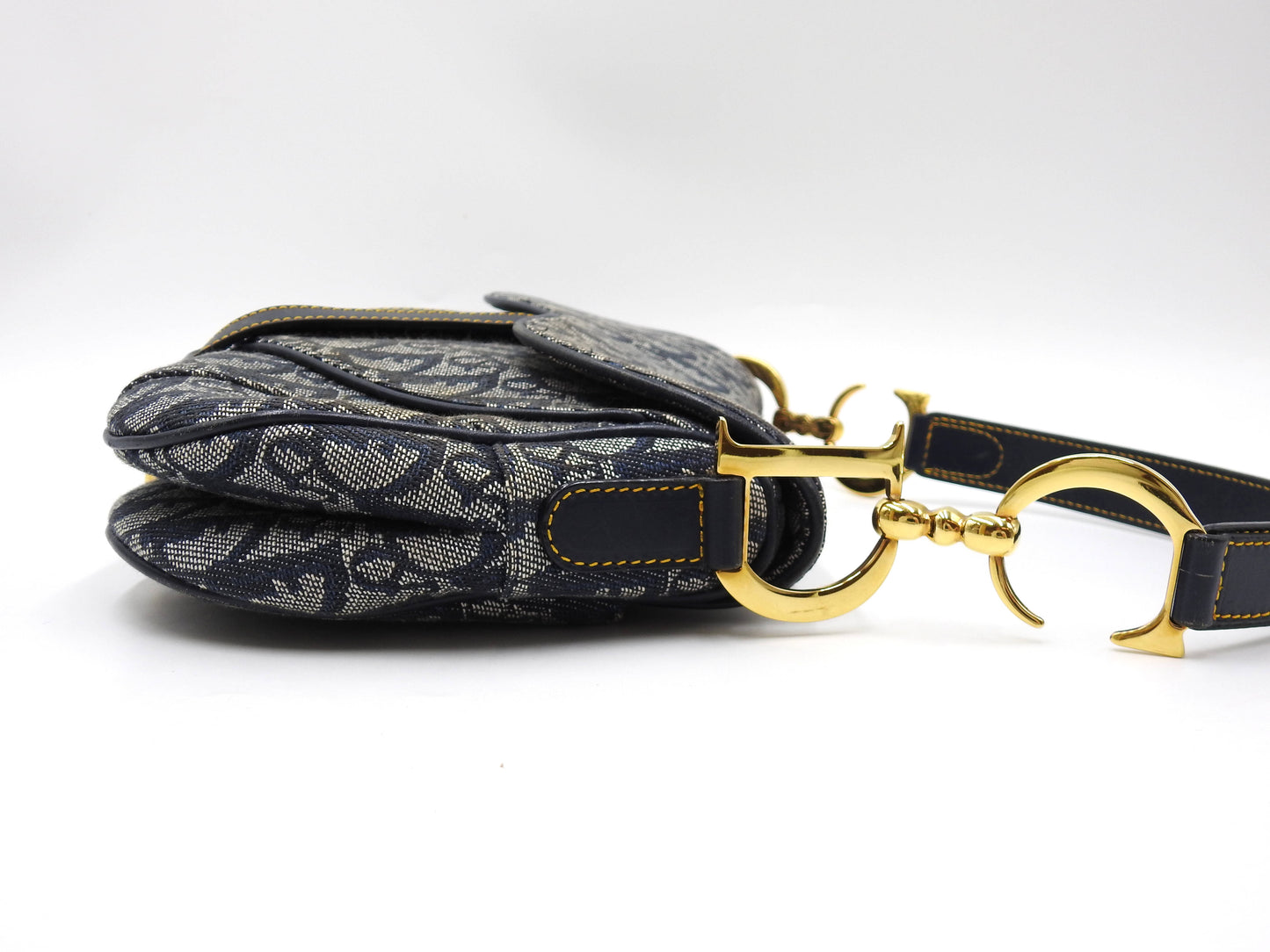 Christian Dior Trotter Oblique W Saddle Bag Shoulder Hand Bag Canvas Navy