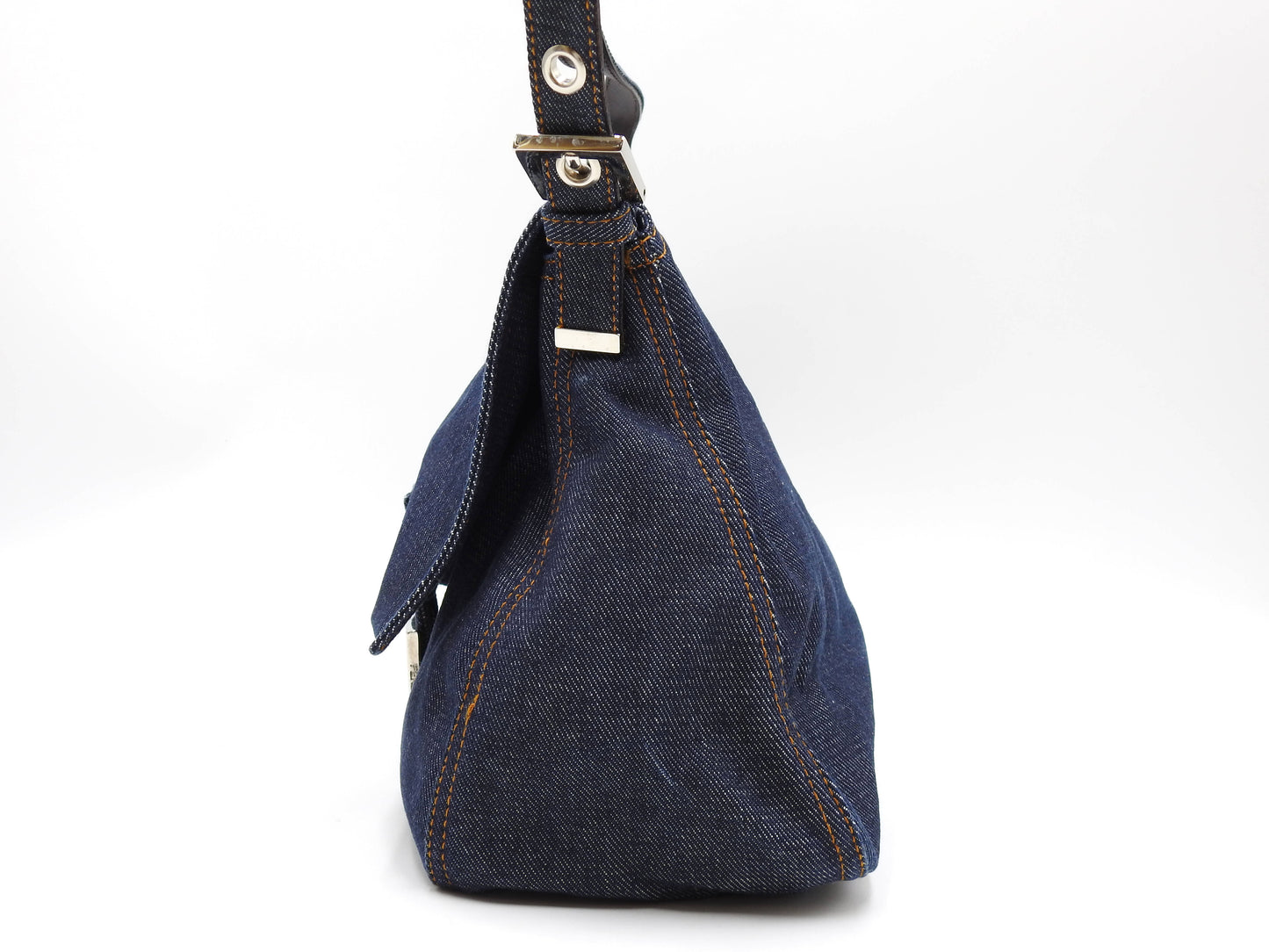 FENDI Mamma Baguette Shoulder Hand Bag Denim Navy Silver Hardware