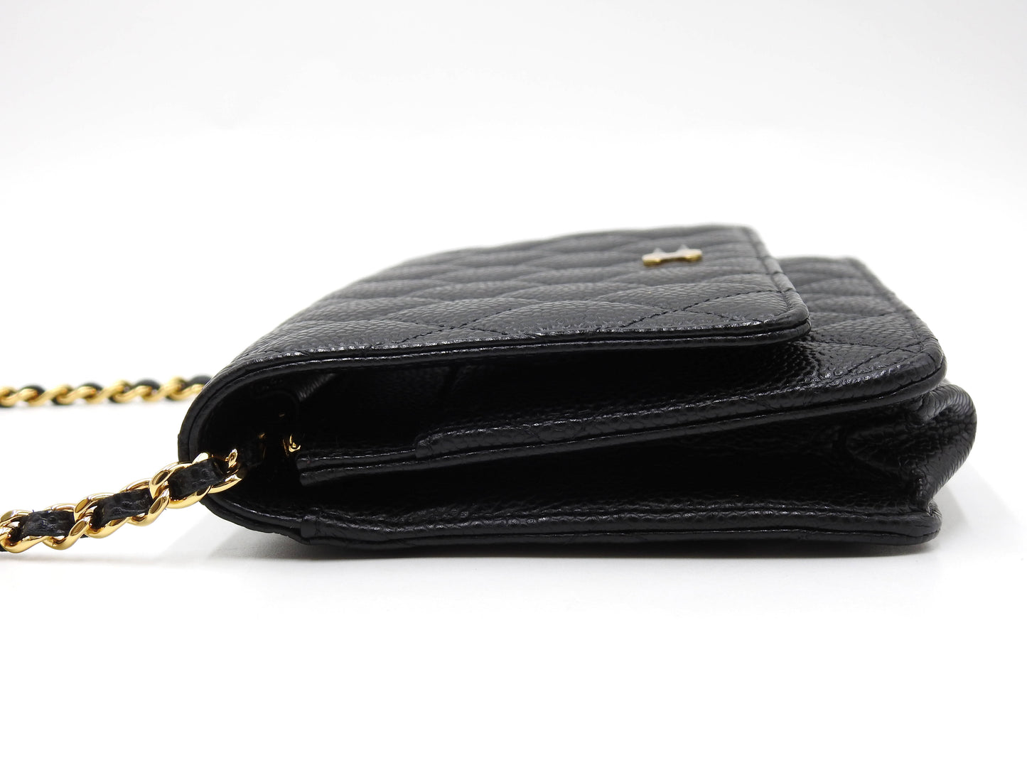 CHANEL CC Matelasse Wallet On Chain Shoulder Bag Caviarskin Black AP0250