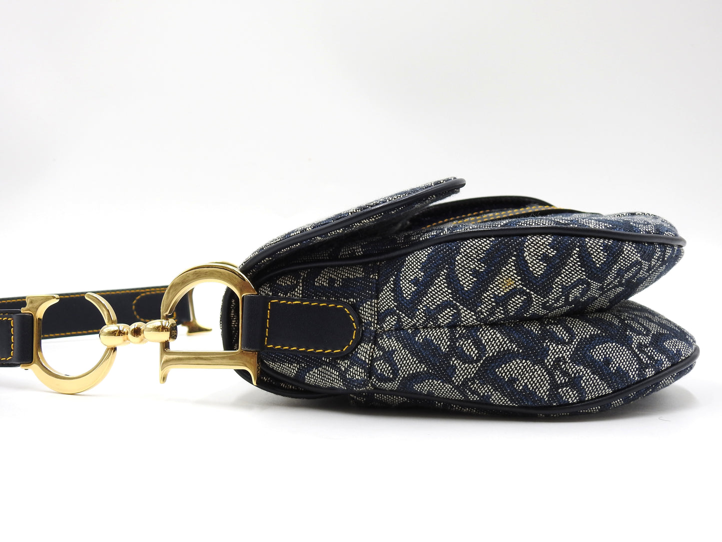 Christian Dior Trotter Oblique Saddle Bag Shoulder Hand Bag Canvas Navy