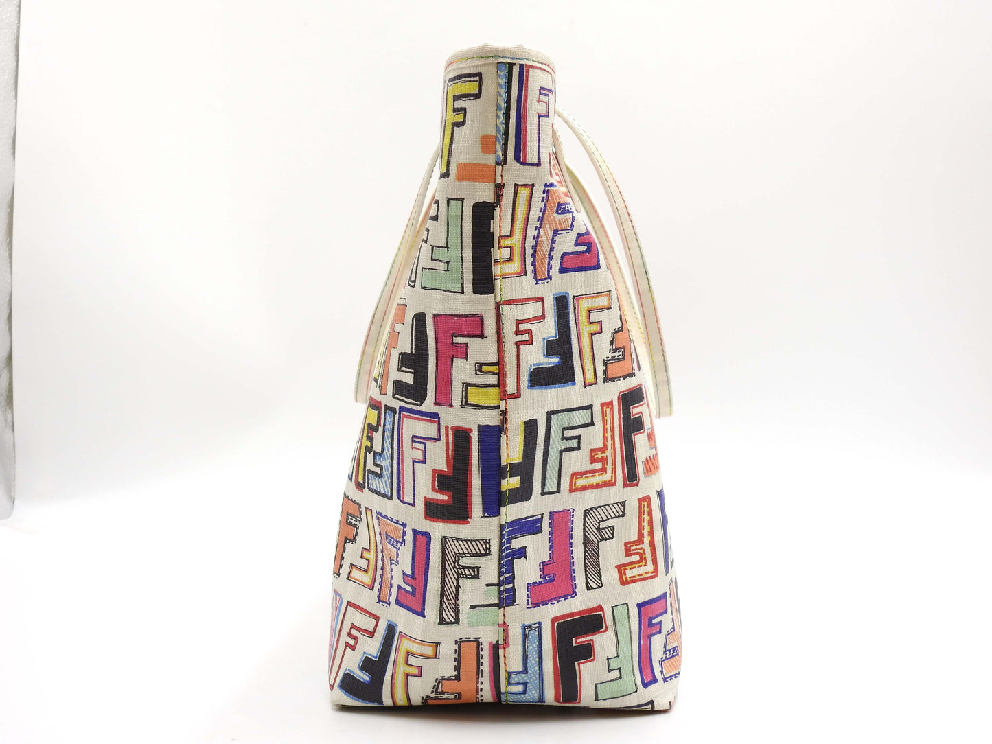 FENDI Zucca Toe Roll Bag Shoulder Bag PVC Canvas White Multicolor 8BH185
