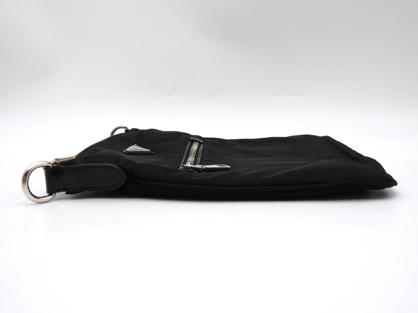 PRADA Nylon Crossbody Shoulder Bag Black Silver Hardware BT0716