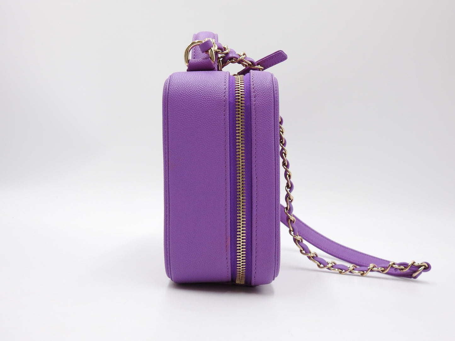 CHANEL CC Filigree Matelasse Shoulder Vanity Bag Caviarskin Purple A93343