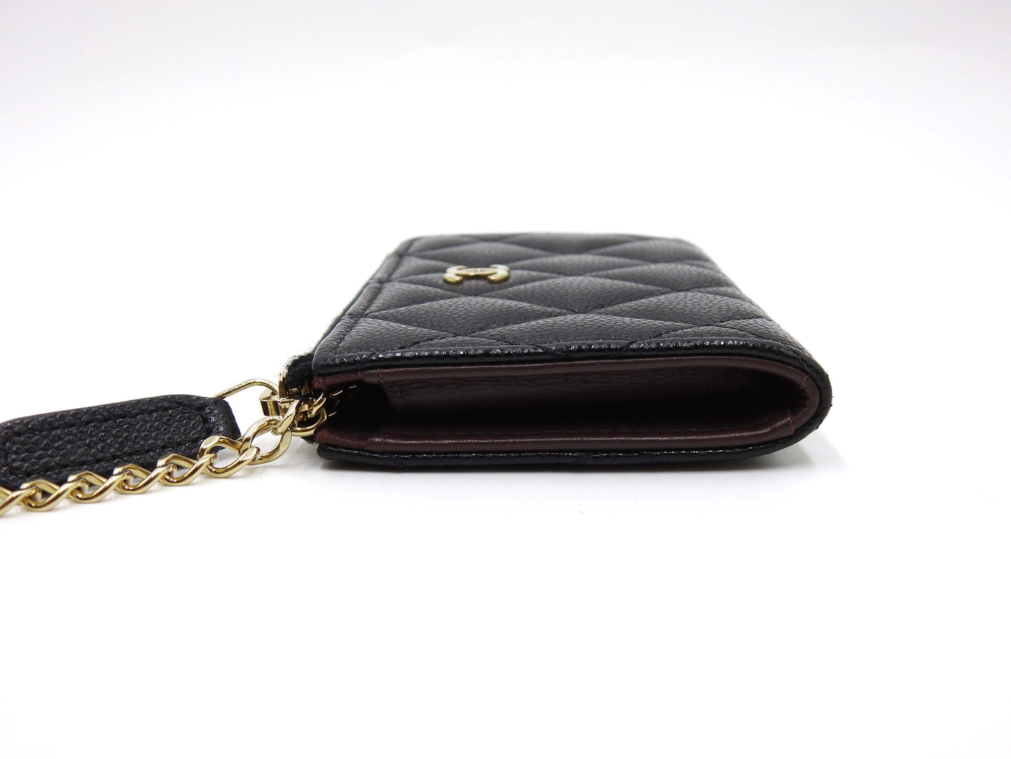 Chanel CC Matelasse Zipped Coin Purse Key Holder Caviarskin Black AP0221