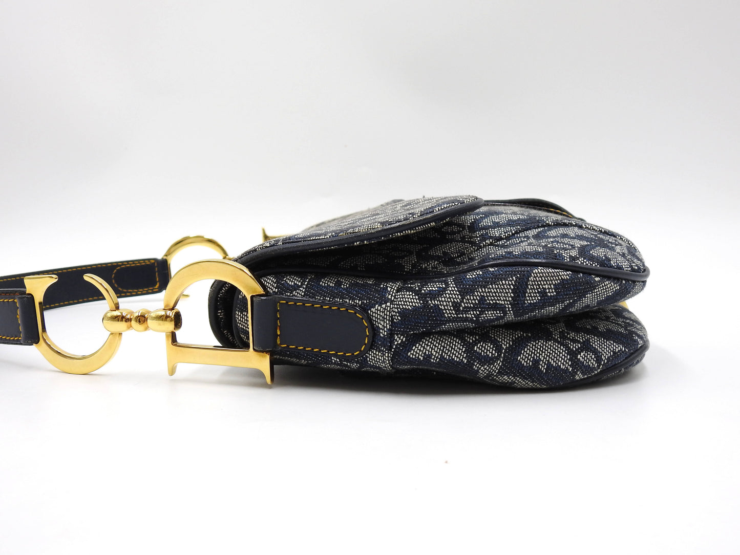 Christian Dior Trotter Oblique W Saddle Bag Shoulder Hand Bag Canvas Navy
