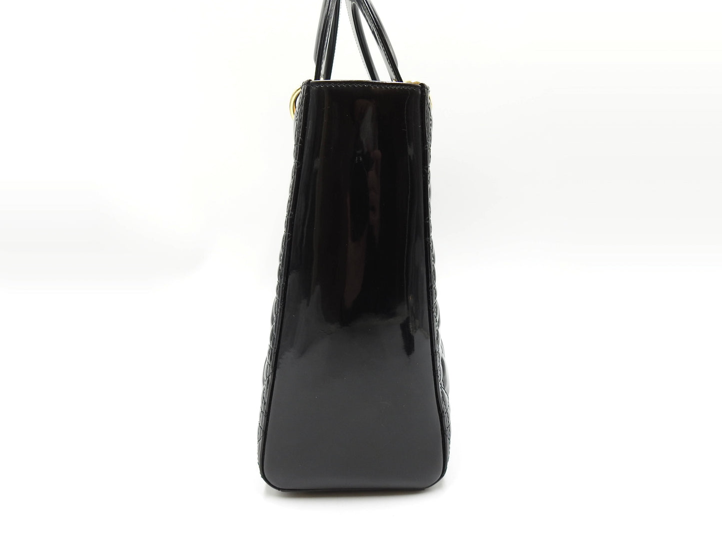 Christian Dior Lady Dior Large Cannage Hand Tote Bag Enamel Patent Leather